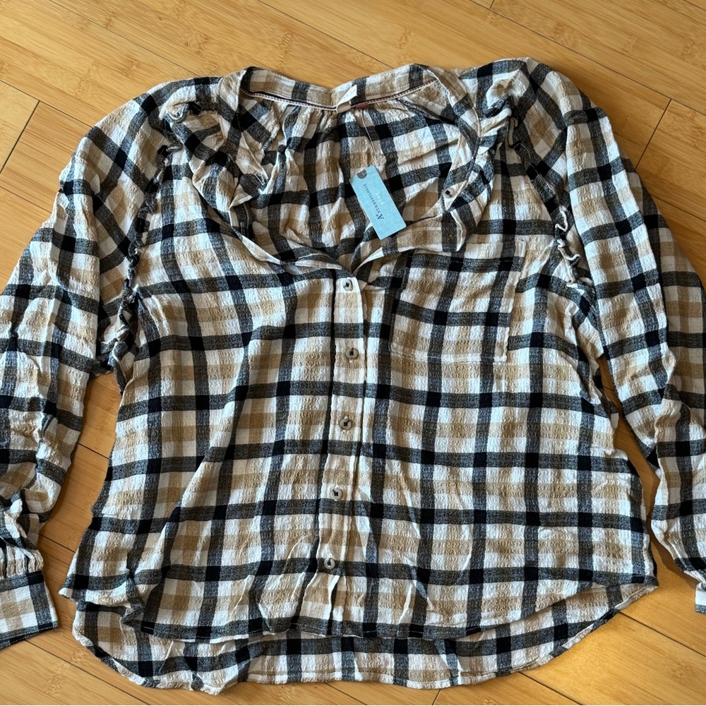 Pilcro Anthropologie Black & Tan Plaid Button-Down Shirt